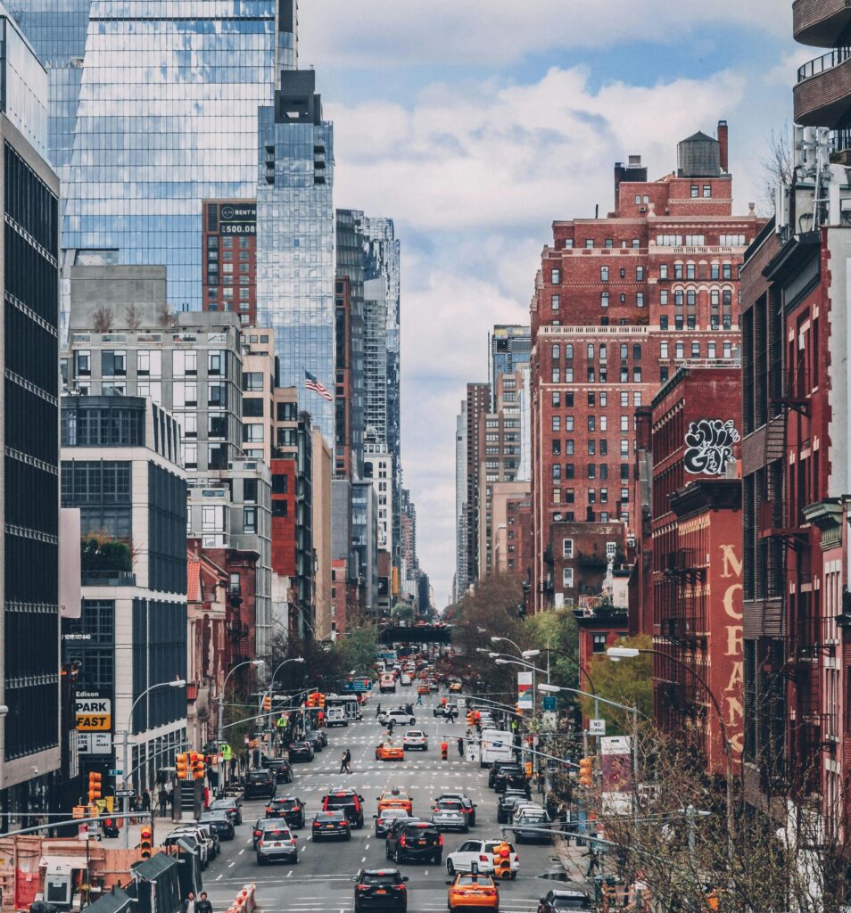 Busy NYC streets and buildings.