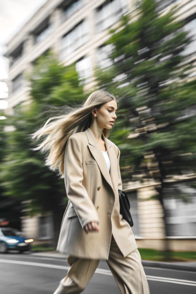 Working woman walking in the street.
