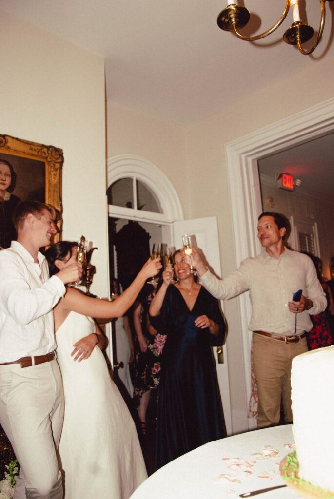 Newlyweds celebrating with their in-laws on their wedding day in Manhattan