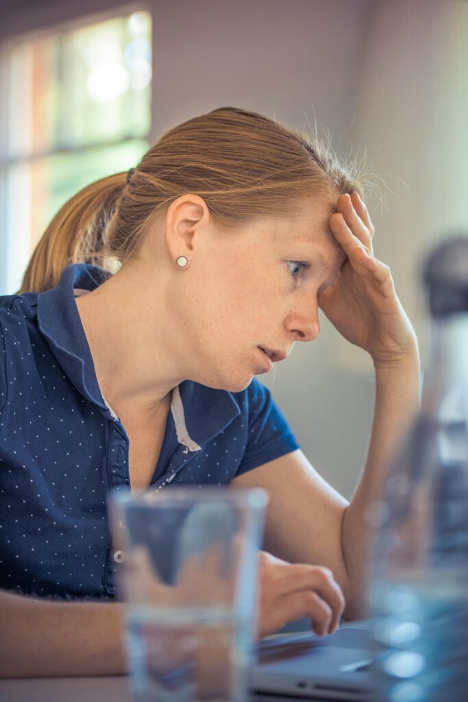Woman getting stressed in work at Brooklyn