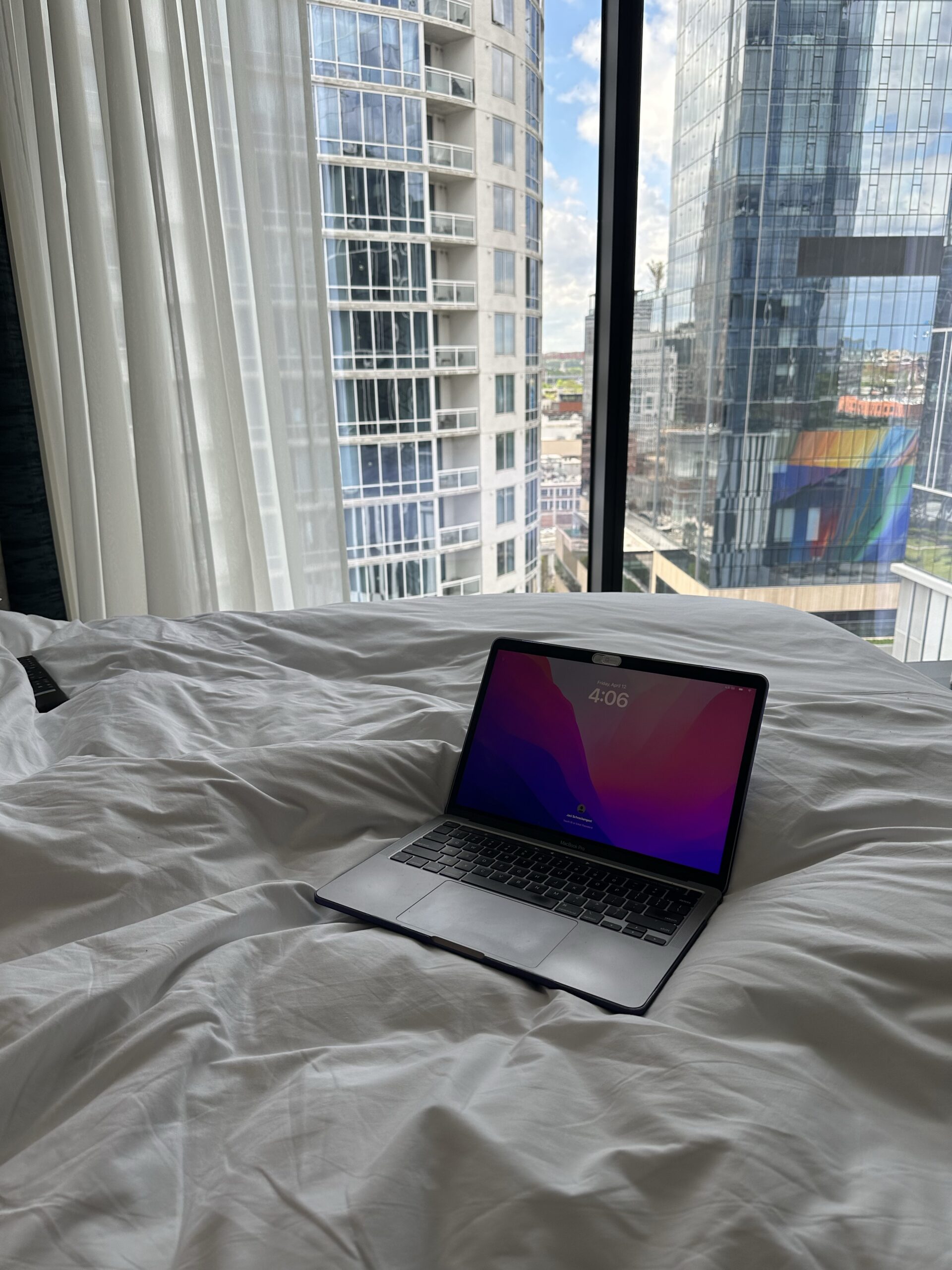 A person working at home in bed all day at New York