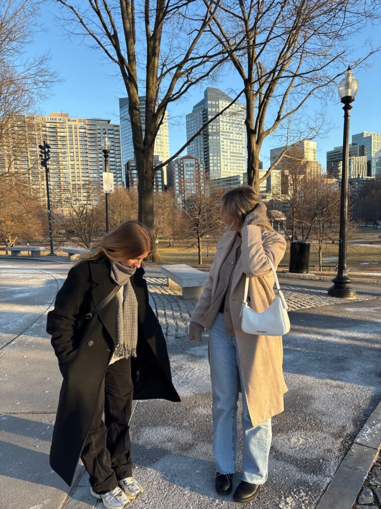 Two friends getting awkward after a long time of not hanging out at New York
