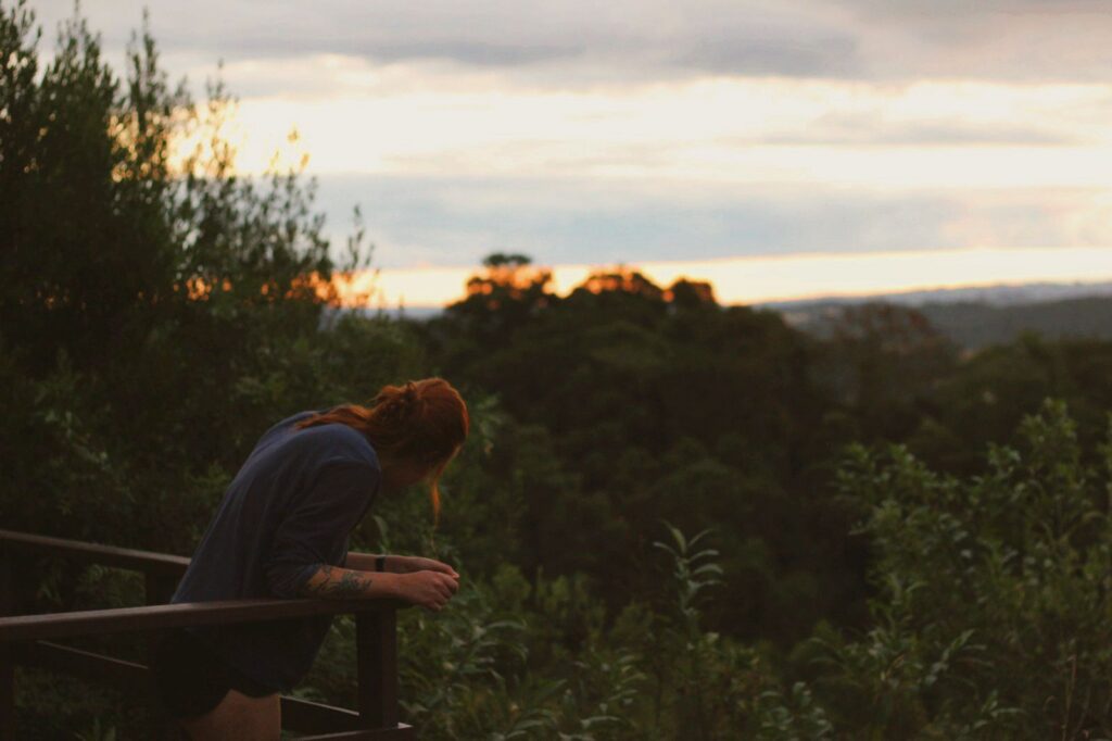 Woman staring at the view feeling empty and depressed at Brooklyn
