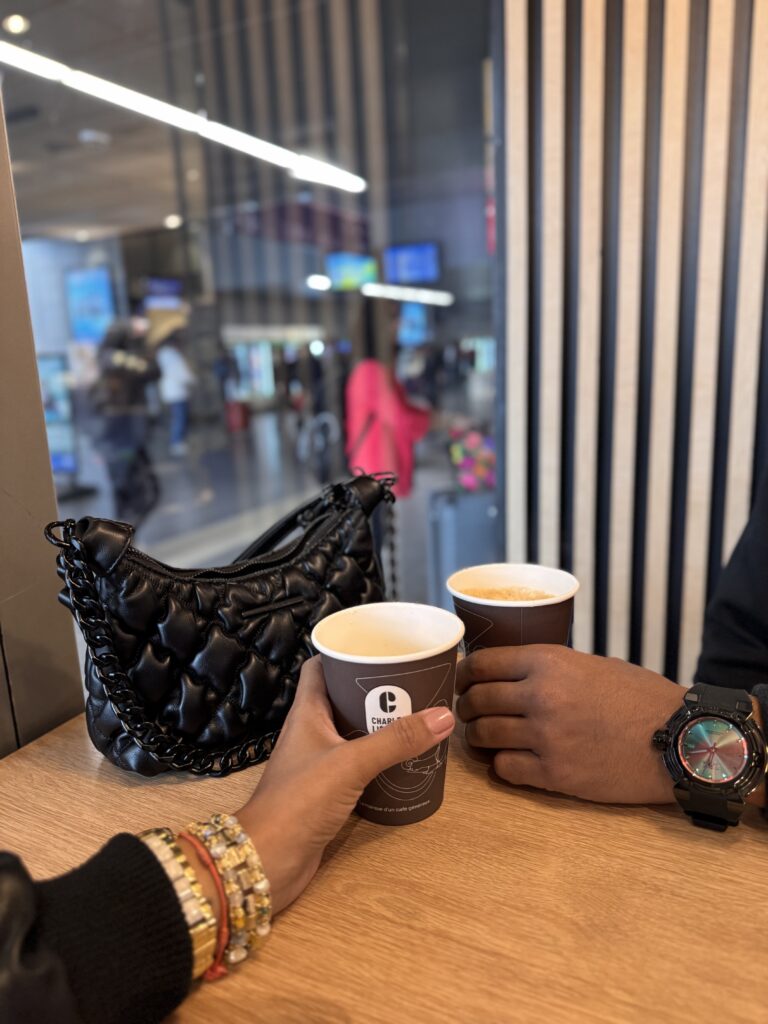 Couple at a coffee shop feeling their chemistry towards each other at Manhattan