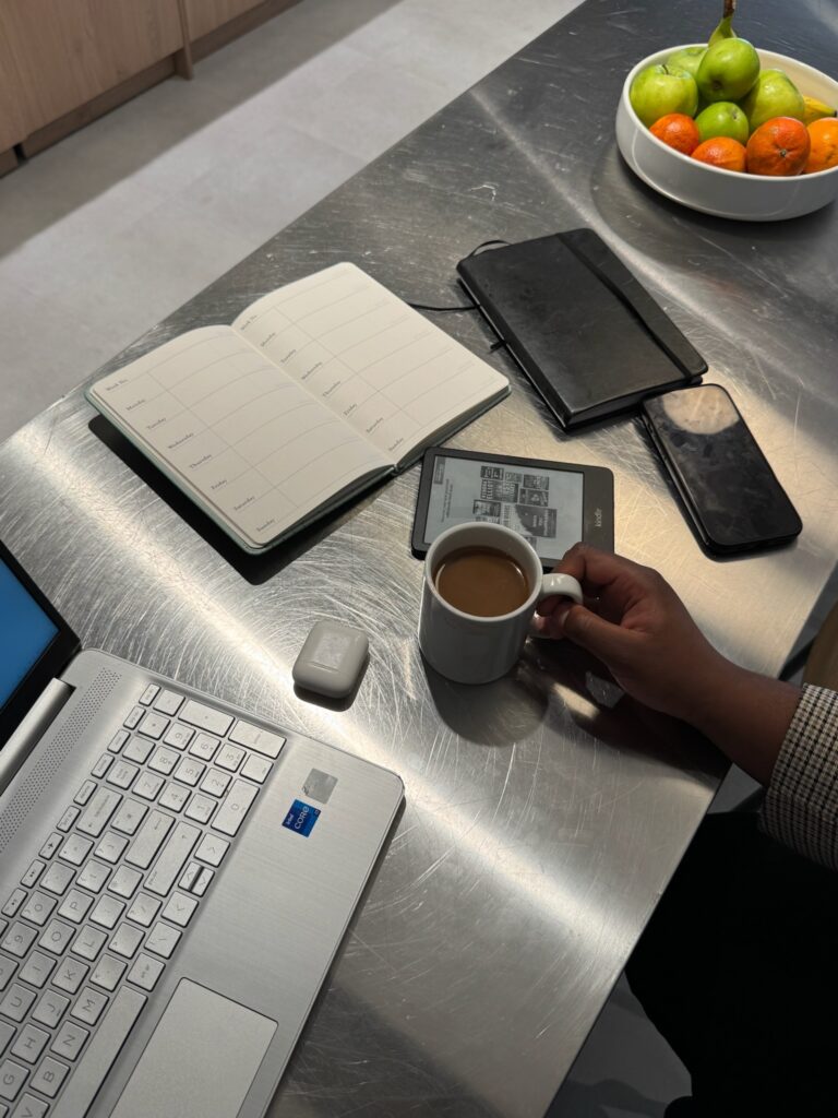 Someone working late in an office or on a laptop after dark at New York