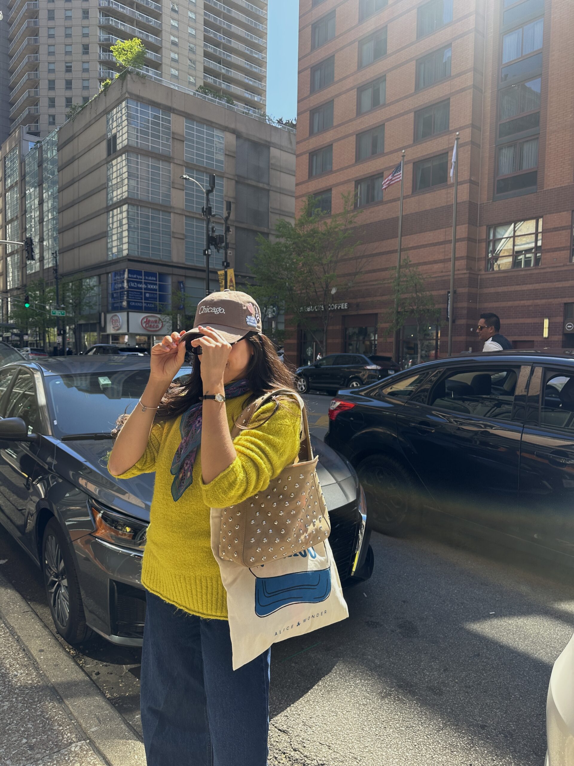 Woman feeling exhausted outside going to work at New York City