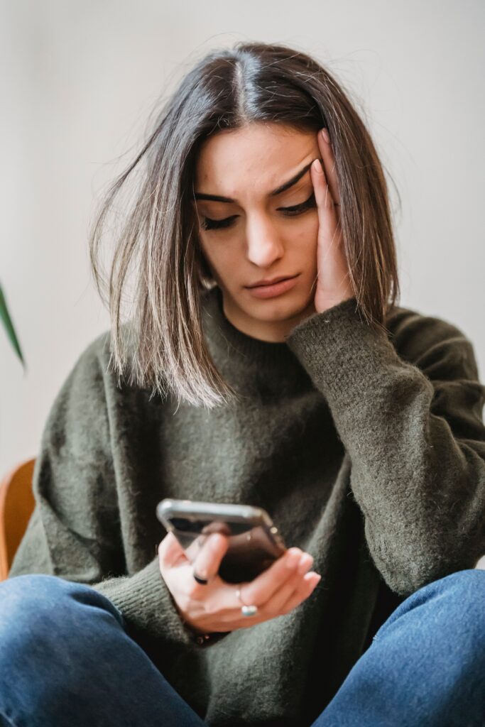 Woman getting rejected on dating app at New York