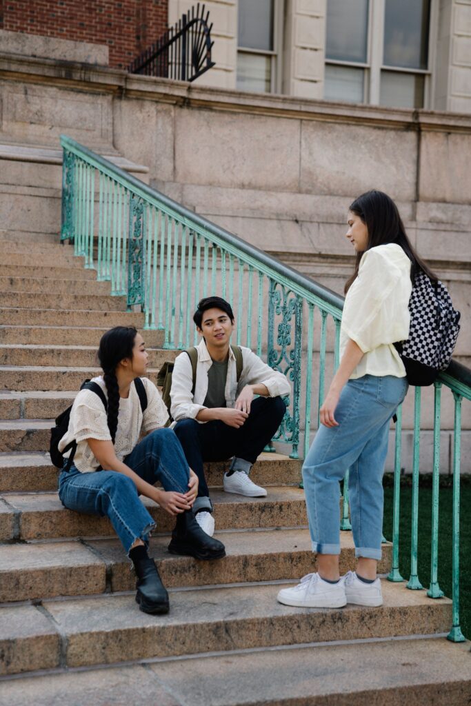 College students hanging out together after class at Manhattan